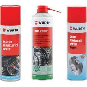 Resim Würth Süper 3'lü Bakım Seti Motor Temizleme Spreyi - Hhs 2000 Yağlama Spreyi - Genel Temizleme Spreyi 