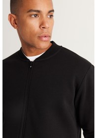 Resim AC&Co / Altınyıldız Classics Erkek Sıyah Standart Fit Normal Kesim İçi Polarlı Kolej Yaka Pamuklu Sweatshirt Siyah 