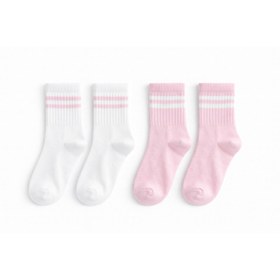 Resim SOLDE SOCKS 2'li Kız Çocuk Pamuklu Günlük Çorap - Çizgili Desen, Beyaz & Pudra Renk, Yumuşak Dokulu, Kaliteli 