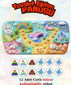 Resim Eğlenceli Ve Eğitici Tuvalet Eğitimi Sticker - Cırtlı Tekrar Tekrar Kullanım Beyaz 