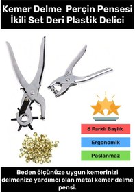 Resim Premium 6 Farklı Başlık Uçlu Pratik Delgeç Kemer Delme Perçin Pensesi İkili Set Deri Plastik Delici 