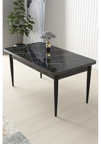 Resim Canisa Nil Serisi 70x110 Sabit Mutfak Masası Takımı Siyah Mermer Desen Masa 4 Hardal Sandalye Hardal Sarısı 