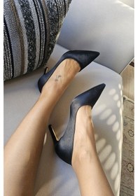 Resim 036 150 Topukla Kadın İnce Topuk Stiletto Siyah Saten 