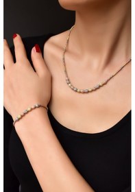Resim Papatya Silver 925 Ayar Gümüş Üç Renk Sim Dorika Toplu Kolye ve Bileklik Set 