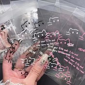 Resim 100'lü Şeffaf Kendinden Yapışkan Poşetler, Karikatür Desenli Plastik Mühür Pouches Fotoğraf Kartları, Küçük Kartlar, Hediye Ambalajı, Parti Hediyeleri ve El Sanatları için İdeal 