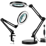 Resim Işık Ve Stand İle Büyüteç, 2 Aradan 1 Kelepçe 10x Büyüteç, Zanaat Işık Lambası Siyah 