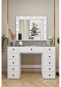 Resim Ases Mobilya Asl53 Hollywood Işıklı Makyaj Masası Bol Çekmeceli Modern Tasarım Beyaz 