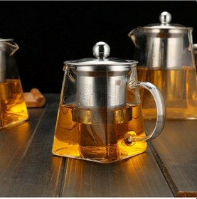 Resim Borosilikat Cam Çelik Süzgeçli Ve Kapaklı Piramit Demlik 750 ML Şeffaf 