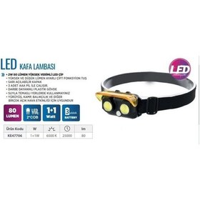 Resim Laus Led Kafa Lambası 1+1w 80 Lum 3a Pil Sarı - Siyah 