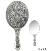 Resim 925 Ayar Gümüş Gül Motifli El Aynası 