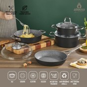 Resim Amboss Crystal 7 Parça Granit Çift Renkli Tencere Seti - Siyah 