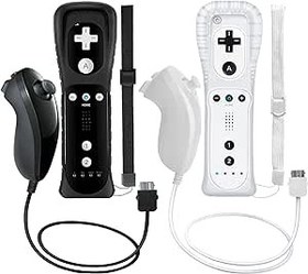 Resim Doueuain Wii Controller and Wii Nunchuck for Wii/Wii U Controller, Remote Controller with Silicone Case and Wrist Strap (Black and White) 