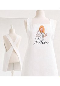 Resim Bk Gift Kişiye Özel Karikatürlü Çapraz Askılı Beyaz Mutfak Önlüğü - 9, Aşçı Önlüğü, Şef Önlüğü, Anneye Hediye Kobitmeyencom35959 Bk Gift Renkli 