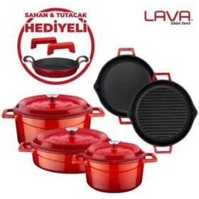 Resim Lava Demir Döküm 5`I Bir Yerde Seti Tencere Seti Sahan 