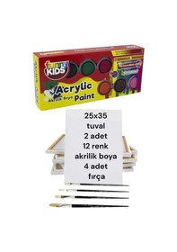 Resim 25x35 Tuval 2 Adet 12 Renk Akrilik Boya 4 Adet Fırça 0000 Naturel 