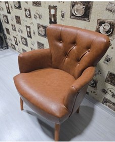 Resim Venqm Berjer - Tekli Koltuk - Deri - Ahşap Ayak Taba 