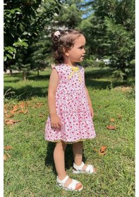 Resim Dantel Kurdele Detaylı Kolsuz Çiçekli Kız Çocuk Bebek Elbise 001 