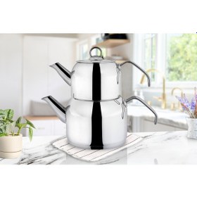 Resim Çelik Çaydanlık Metal Kulplu Silindir Model Çelik 