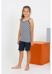 Resim Akbeniz Kız Çocuk İp Askılı Şortlu Penye Lacivert Pijama Takım 20430 