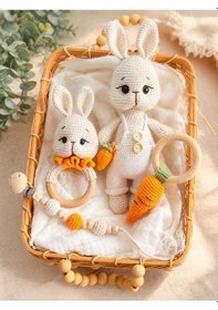 Resim Amigurumi El Yapımı Tavşan Bebek Seti 