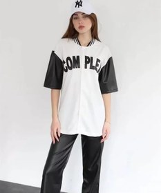 Resim Nnstartshopping Complex Kolları Deri Kolej Oversize T-shirt - Beyaz Beyaz 
