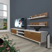 Resim Decoraktiv Eko 4 Mdf Dvd Krom Ayaklı Tv Ünitesi Tv Sehpası Beyaz Ceviz 
