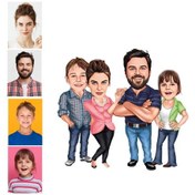 Resim Kişiye Özel Karikatürlü 4 Kişi Ahşap - Araba Dikiz Ayna Süsü 