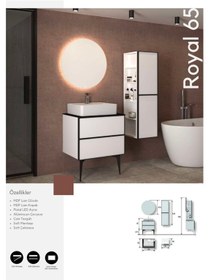 Resim Evros Royal 65 Cm Banyo Dolabı Boy Dolabı Dahil Beyaz - Siyah 