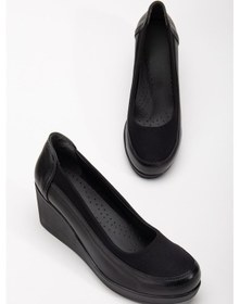 Resim Kadın Dolgu Topuk Ayakkabı Siyah Streç Ortopedik-3737 Siyah 