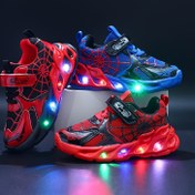 Resim 1-9 Yaş Arası Erkek ve Kız Çocuklar için MGO Youngsters LED Işıklı Hareketle Aktif Glow Sneaker - Nefes Alabilir Mesh Koşu Ayakkabıları, Kapatma, Kırmızı/Siyah & Mavi/Siyah Örümcek Ağı Tasarımlar (İlkbahar & Sonbahar), Çocuk Ayakkabıları, Günlük Gençlik Ayakkabısı, Parlayan Ayakkabı, Kumaş Astarlı İç Yüzey, Dayanıklı PVC Taban 