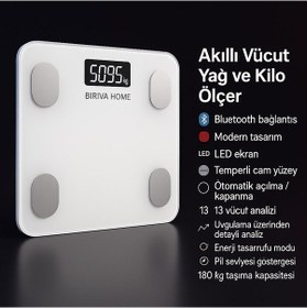 Resim Biriva Yağ Ölçerli Akıllı Tartı Beyaz 