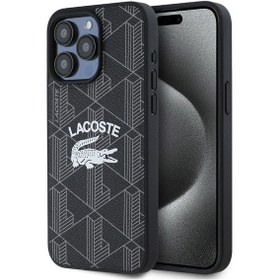 Resim İphone 15 Pro Max Kılıf Lacoste Uyumlu Lisanslı Magsafe Özellikli Mono Vintage Logo Kapak Siyah 