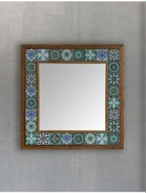 Resim Oscar Stone Decor Masif Çerçeveli Mozaik Taş Ayna 43 Cm X 43 Cm (Morocco-Etnik Desen) Ayn4040-097 