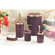 Resim Imera Akrilik Yapım Gold Çizgi Soft Banyo Takımı 5'li Yuvarlak Banyo Seti Mor 