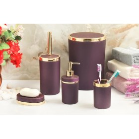 Resim Imera Akrilik Yapım Gold Çizgi Soft Banyo Takımı 5'li Yuvarlak Banyo Seti Mor 
