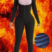 Resim Kadınlar için Tam Vücut Terleme Sauna Tulumu - Siyah Uzun Kollu, Fermuarlı Fitness & Koşu Bodysuit, Başparmak Delikleri, Esnek Polyester & Elastan Karışımı, Makinede Yıkanabilir - Antrenman Yoğunluğunu Artırır 