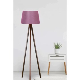 Resim Ahşap Üç Ayaklı Konik Kumaş Başlık, Mürdüm Kahve Renkli, Şık ve Modern Tasarım 