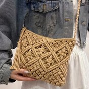 Resim Bohemian Tarzı Kadınlar İçin El Dokuma Omuz Çantası - Yazlık Plaj Tote, Fermuarlı Kapatma, Polyester Astar, Geometrik Desen ve Püskül Detayları, Haki/Beyaz, Seyahat ve Günlük Kullanım için Mükemmel | Etnik Stil El Yapımı Dokulu Plaj Çantası, 11 Festival için İdeal Hediye Seçeneği 