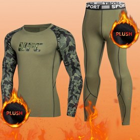 Resim Erkekler için Termal Polar Astarlı Kamuflaj Taban Katmanı Seti - Uzun Kollu Bisiklet Yaka Üst & Pantolon Kış İçin, Dış Aktiviteler & Günlük Kullanım İçin Mükemmel 