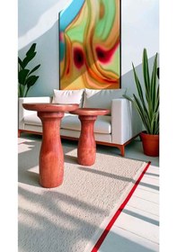 Resim Doğal Masif Ahşap Yan Sehpa 2 Li Set Maun Renk Zigon Ve Fiskos Sehpa Kahverengi 