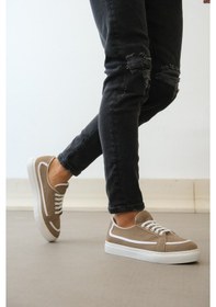 Resim Pabucmarketi Bağcıklı Erkek Spor Ayakkabı Vizon Beyaz Taban Çok Renkli 