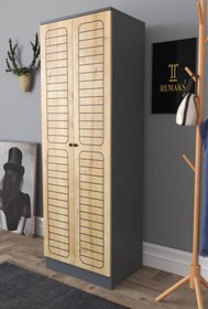 Resim Remaks Fuga 2 Kapaklı Elbise Dolabı - Antrasit Gövde Meşe Kapak 