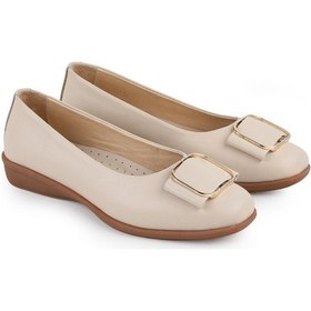 Resim Libero L076.3101 Hakiki Deri Tokalı Esnek Kauçuk Taban Kadın Loafer Casual Ayakkabı Bej 
