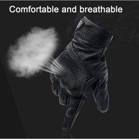 Resim Jokmae Cs-1049a Açık Motosiklet Nefes Alabilir Deri Tam Parmak Eldiven Delikli Siyah 