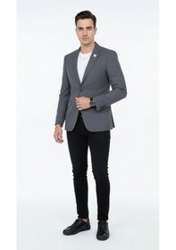 Resim Plus Scorpion Erkek Mono Yaka Tek Düğmeli Çift Yırtmaçlı Blazer Ceket Premium Dokuma Kumaş, 8 Renk Gri 