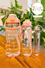 Resim Berdina Home 3'lü Yeni Şeffaf Motivasyon Kokusuz Stickerlı Spor Suluk Matara Pipetli Taşınabilir Su Şişesi Renkli 