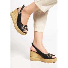 Resim Caver Siyah Cilt Dolgu Topuk Sandalet 