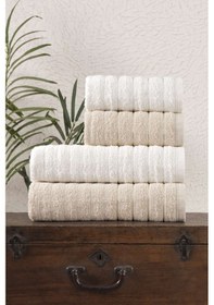 Resim 4 Lü Dalga Serisi Banyo Havlu Seti 70 140 Ve 50 90 Banyo Havlusu Krem Bej Krem-Bej 