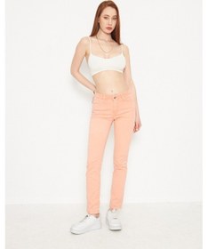 Resim Kutaf Somon Yüksek Bel Likralı Esnek Düz Paça Kot Pantolon Pembe 
