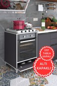Resim Kenzlife Ankastre Modülü Kabini Krom Gri Fırın Ocak Dolabı Kapaklı Ayaklı Sabit Tabla 